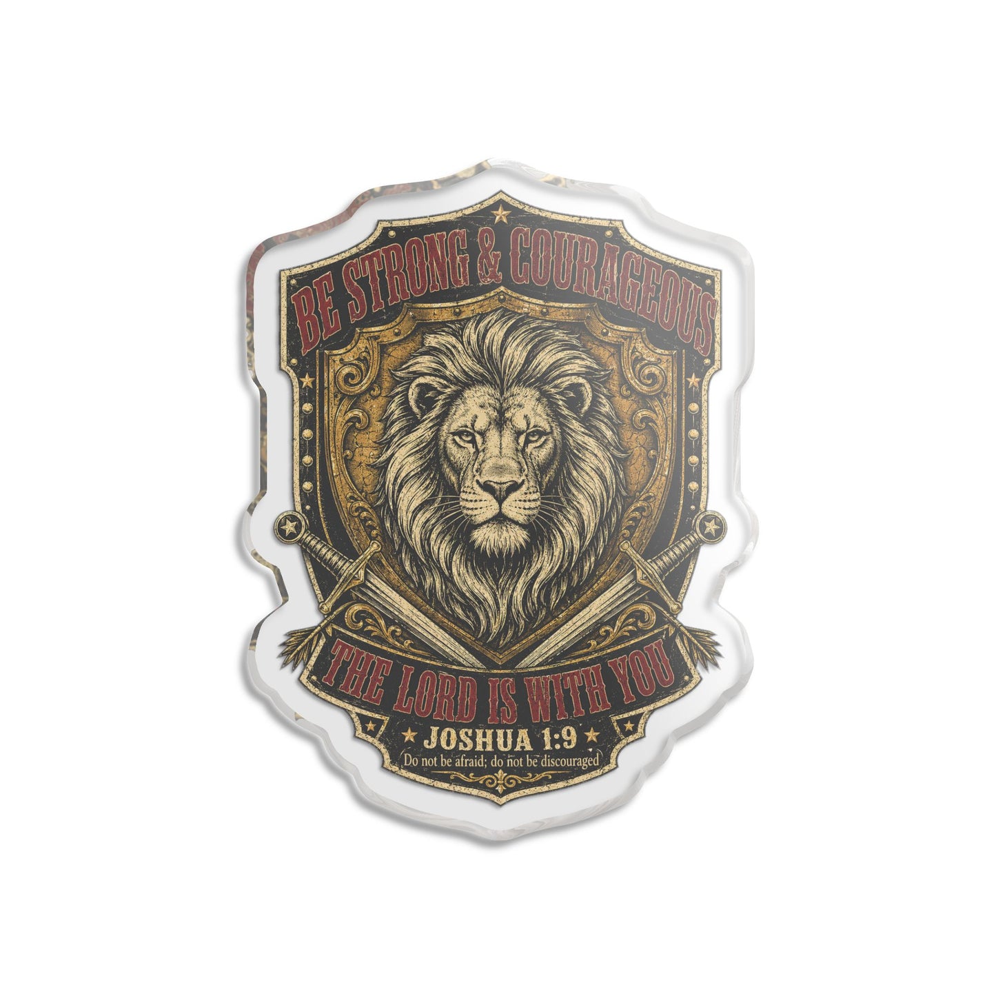 Lion scripture Acrylic Statue – “Be Strong & Courageous” Joshua 1:9 Decorative Figurine