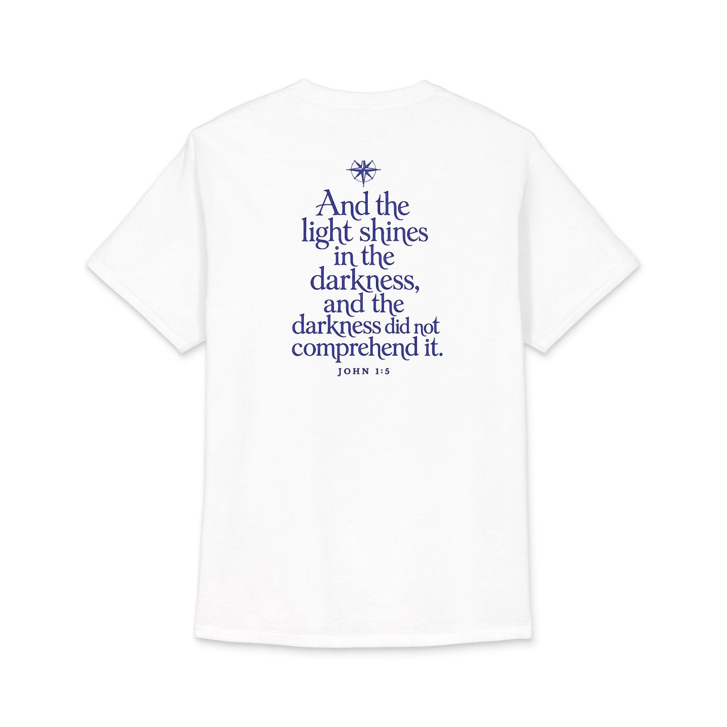 Lighthouse Bible Verse Tee — "And the light shines" Inspirational Christian T‑Shirt