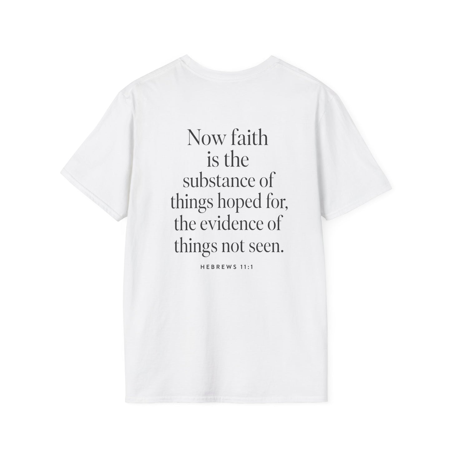 Hebrews 11:1 Faith Is the Substance T-Shirt — Seed-to-Flower Line Art