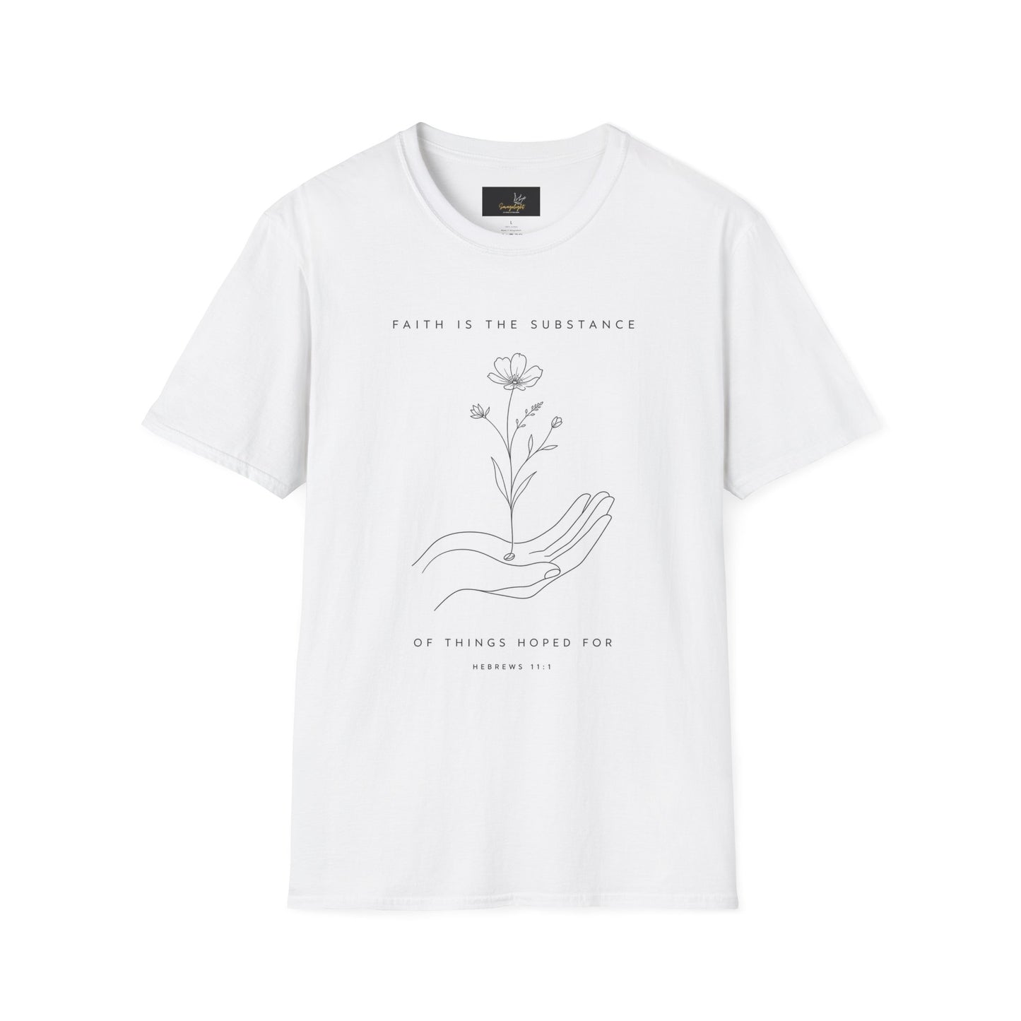 Hebrews 11:1 Faith Is the Substance T-Shirt — Seed-to-Flower Line Art
