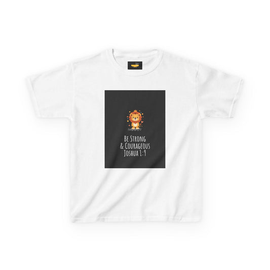 Kids Lion T-Shirt — "Be Strong & Courageous" Joshua 1:9 Inspirational Tee