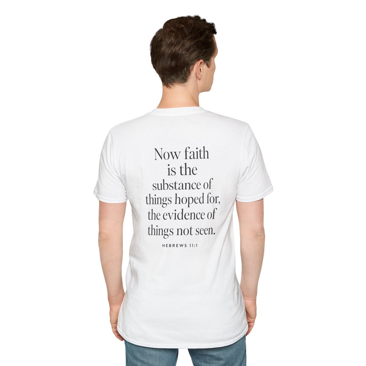 Hebrews 11:1 Faith Is the Substance T-Shirt — Seed-to-Flower Line Art