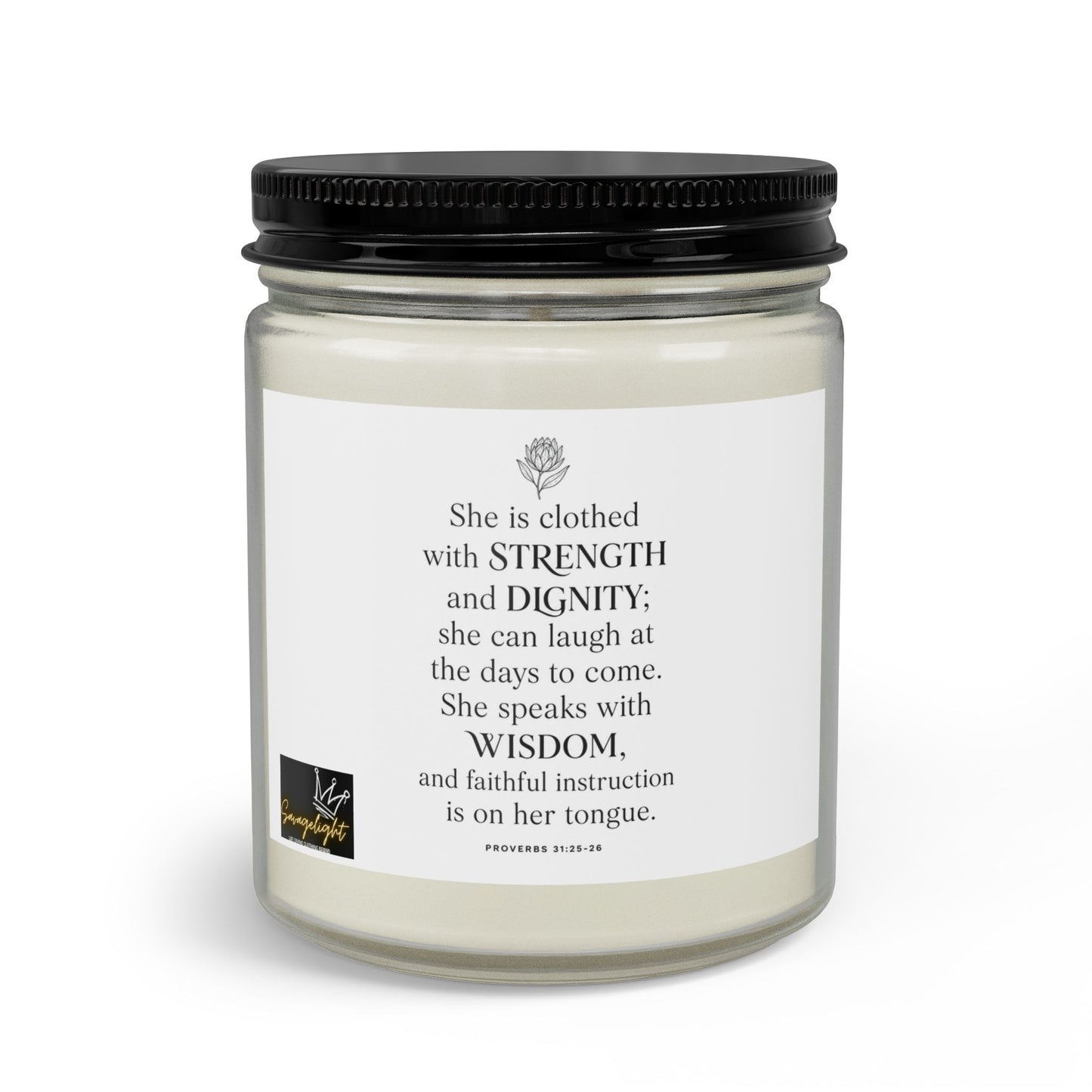 Strength & Dignity Soy Candle Set — Matches & Wick Trimmer (Proverbs 31:25 Inspirational Gift)