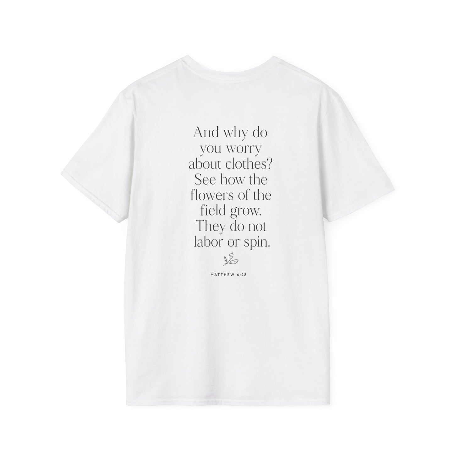 Consider the Lilies T-Shirt — Matthew 6:28 Botanical Line Art