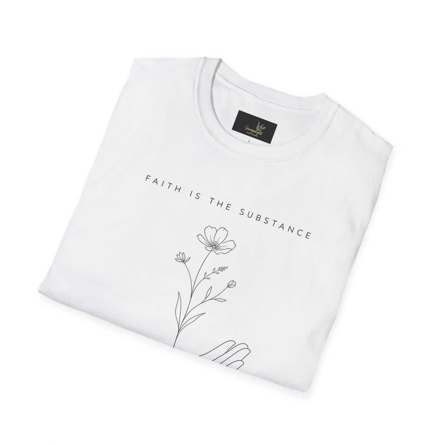 Hebrews 11:1 Faith Is the Substance T-Shirt — Seed-to-Flower Line Art