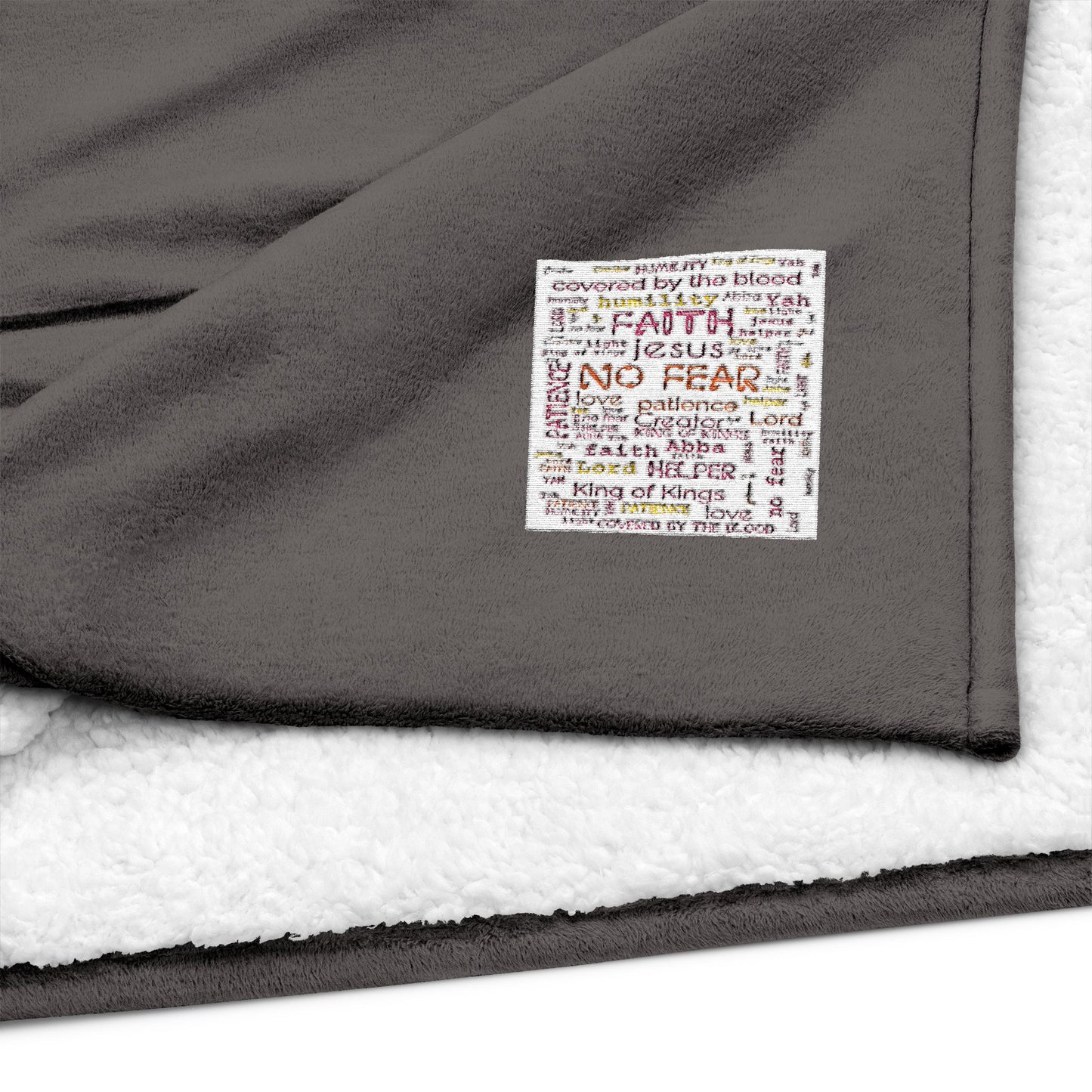 Embroidered Sherpa Blanket — Inspirational "No Fear" Patch, Cozy Fleece Throw for Gifts & Home