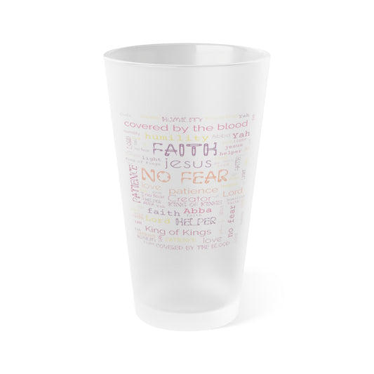 Frosted Pint Glass Inspirational – Inspirational Faith Word Cloud 16oz