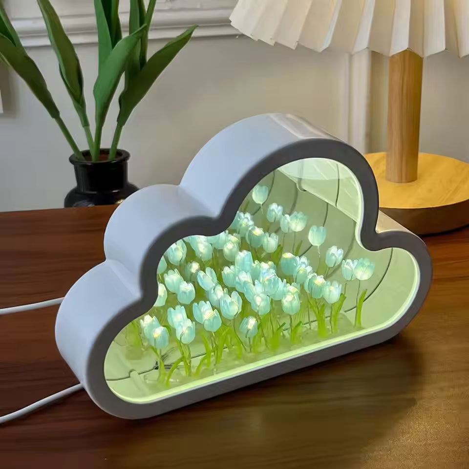 Handmade DIY Cloud Tulip Mirror Small Night Light
